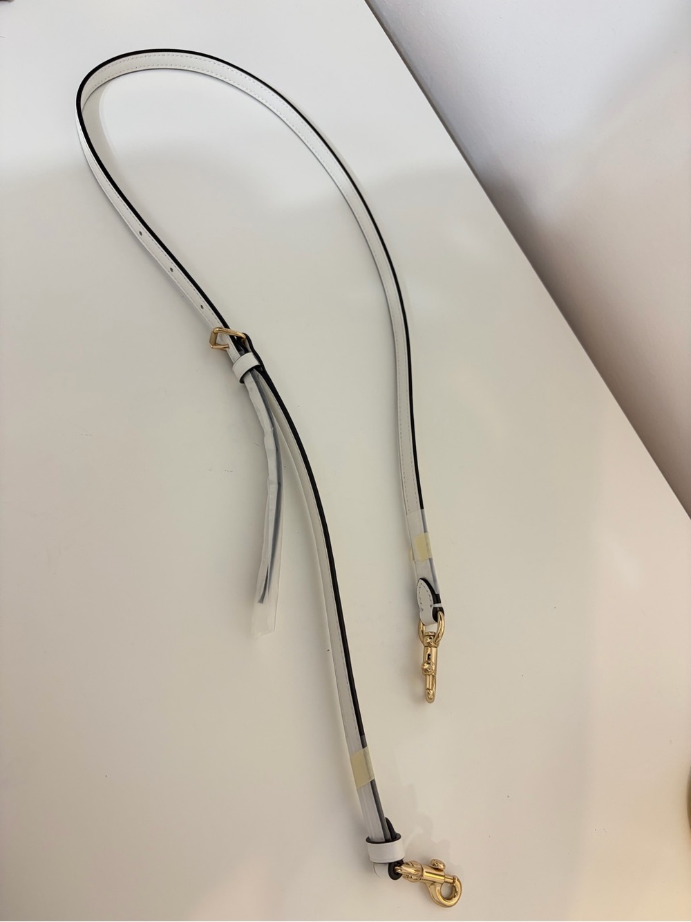 COACH White Adjustable Leather Crossbody Strap with Gold Hardware